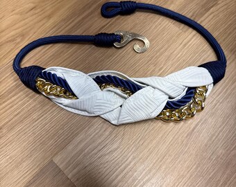 Vintage 70s 80s Navy Cord White Leather and Gold Chain  display picture 3