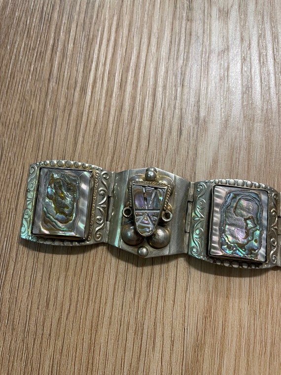Vintage 50s 60s Mexican silver bracelet craved aba