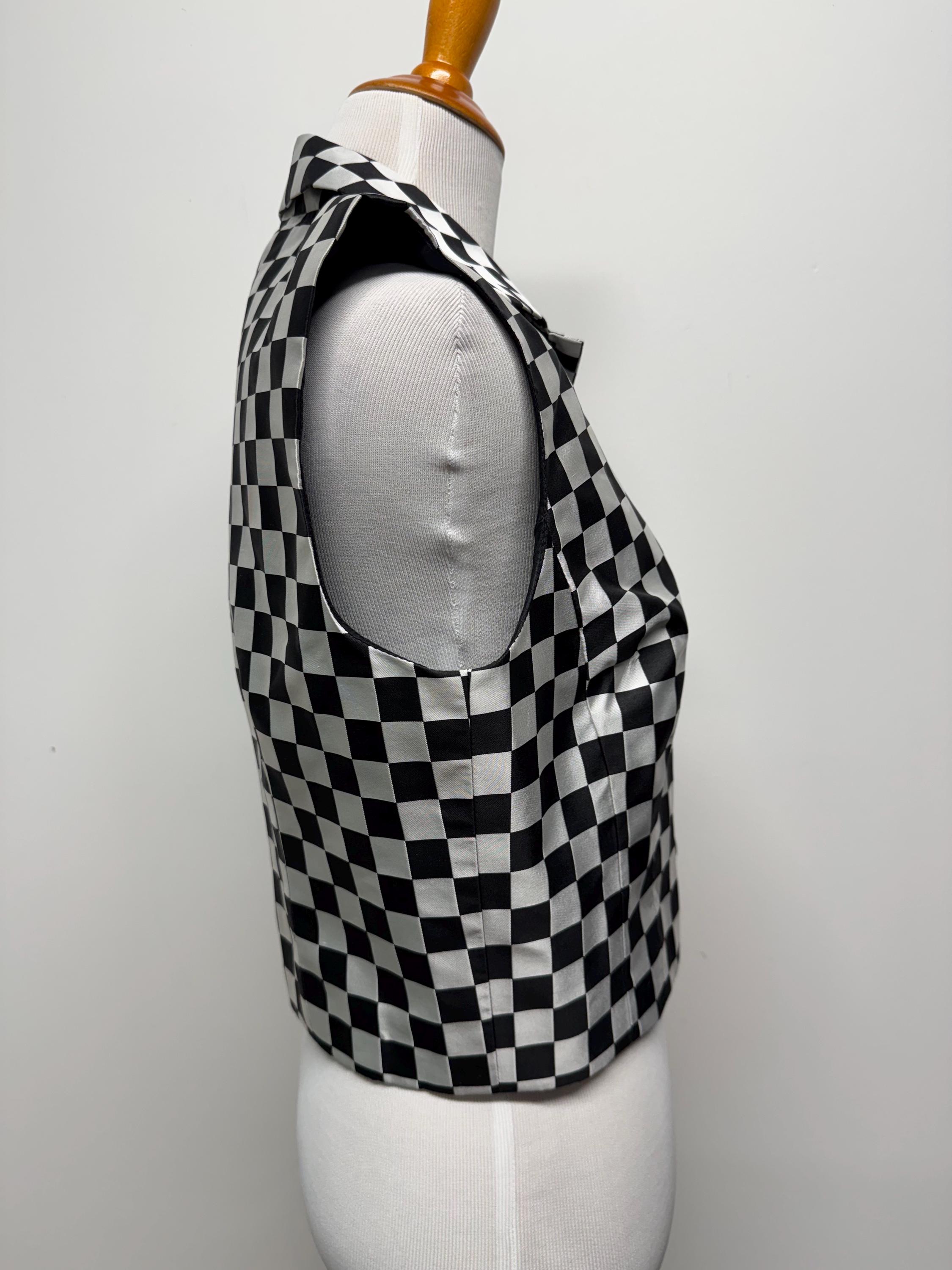 Vintage 90s 00s Y2k Black and White Checkerboard Print Silky 
