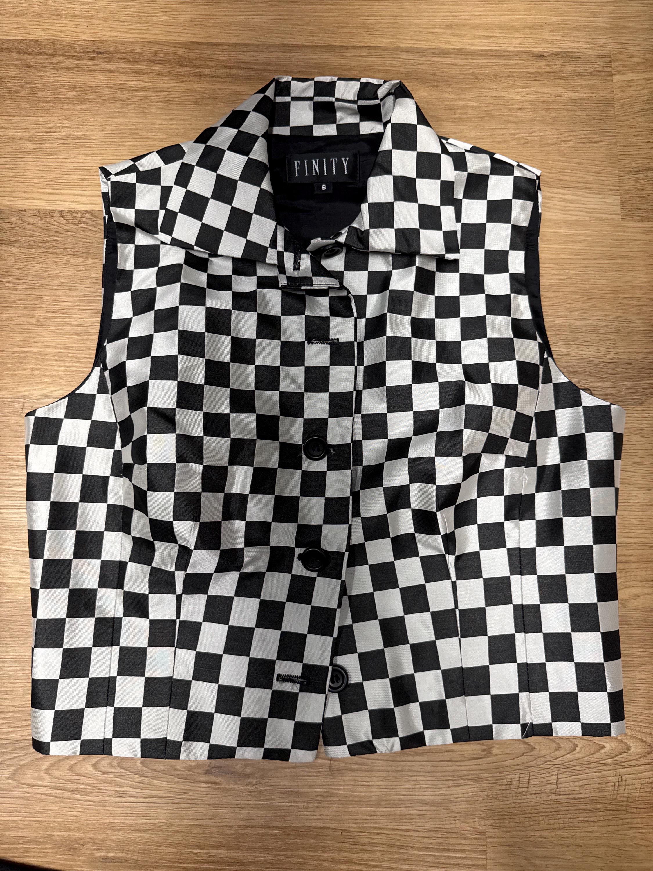 Vintage 90s 00s Y2k Black and White Checkerboard Print Silky 