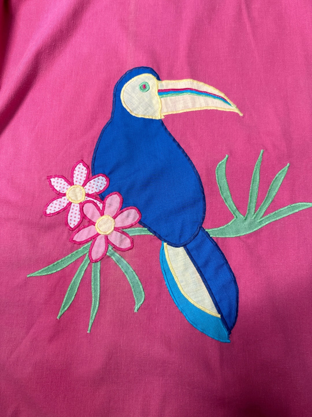 Vintage 70s 80s Cotton Wrap Skirt With Tropical Toucan Applique