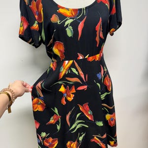 Vintage 90s mini floral dress rayon silky feel sundress dark floral babydoll dress