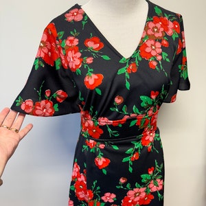 Vintage 60s 70s flutter sleeve polyester maxi dress prom dress