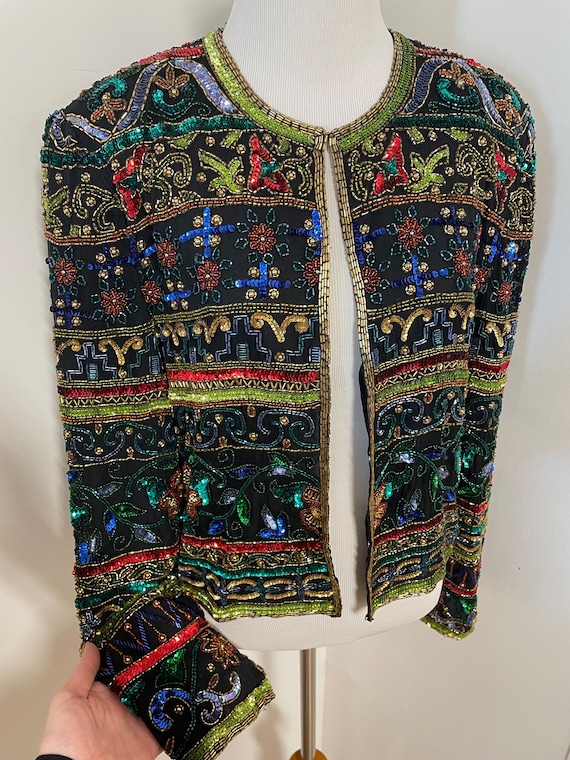 Vintage 80s 90s sequined cropped jacket holiday N… - image 1