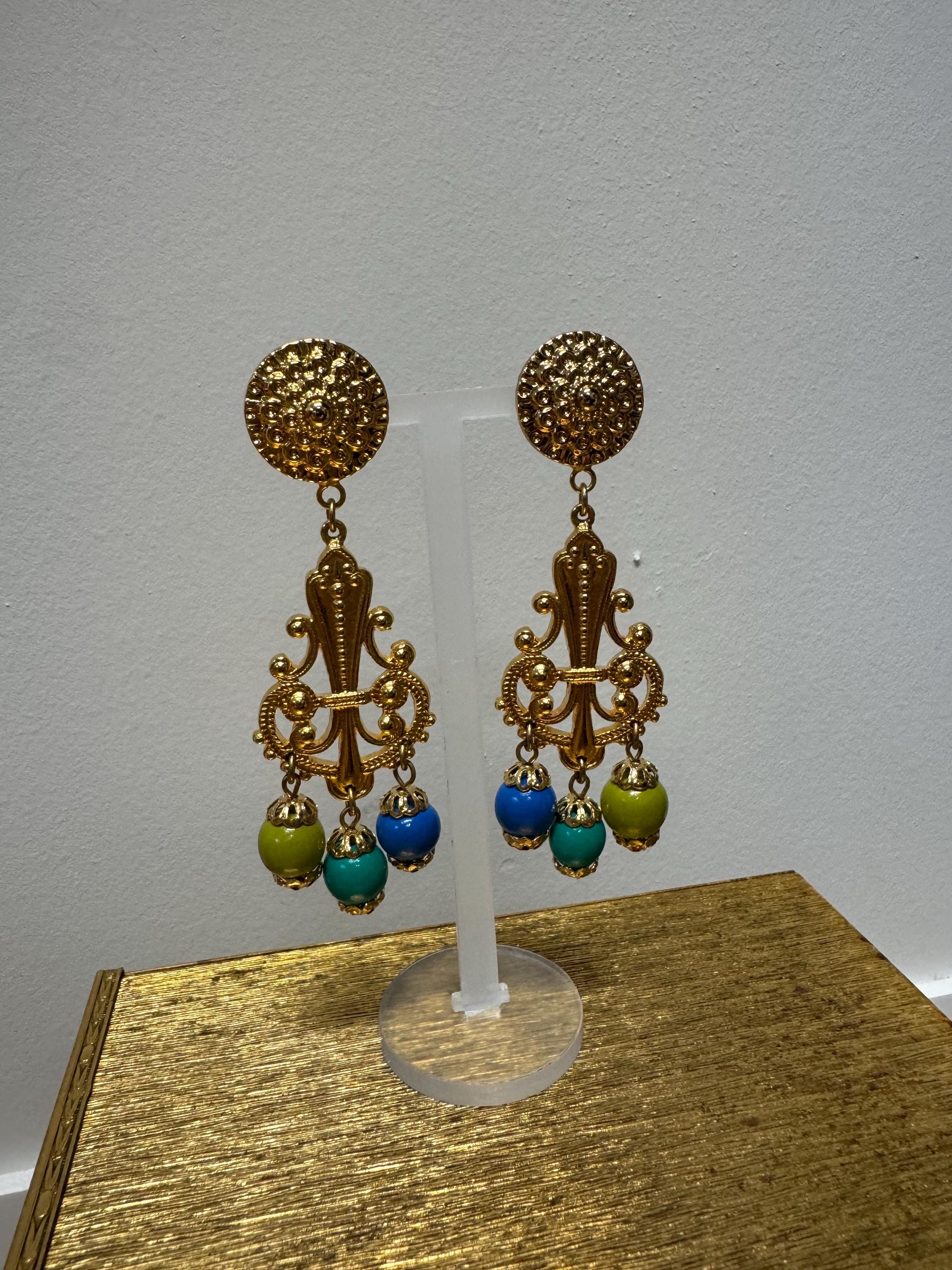 Boucles D'oreilles Pendantes Vintage Années 80-90 - Clips Acrylique Marron
