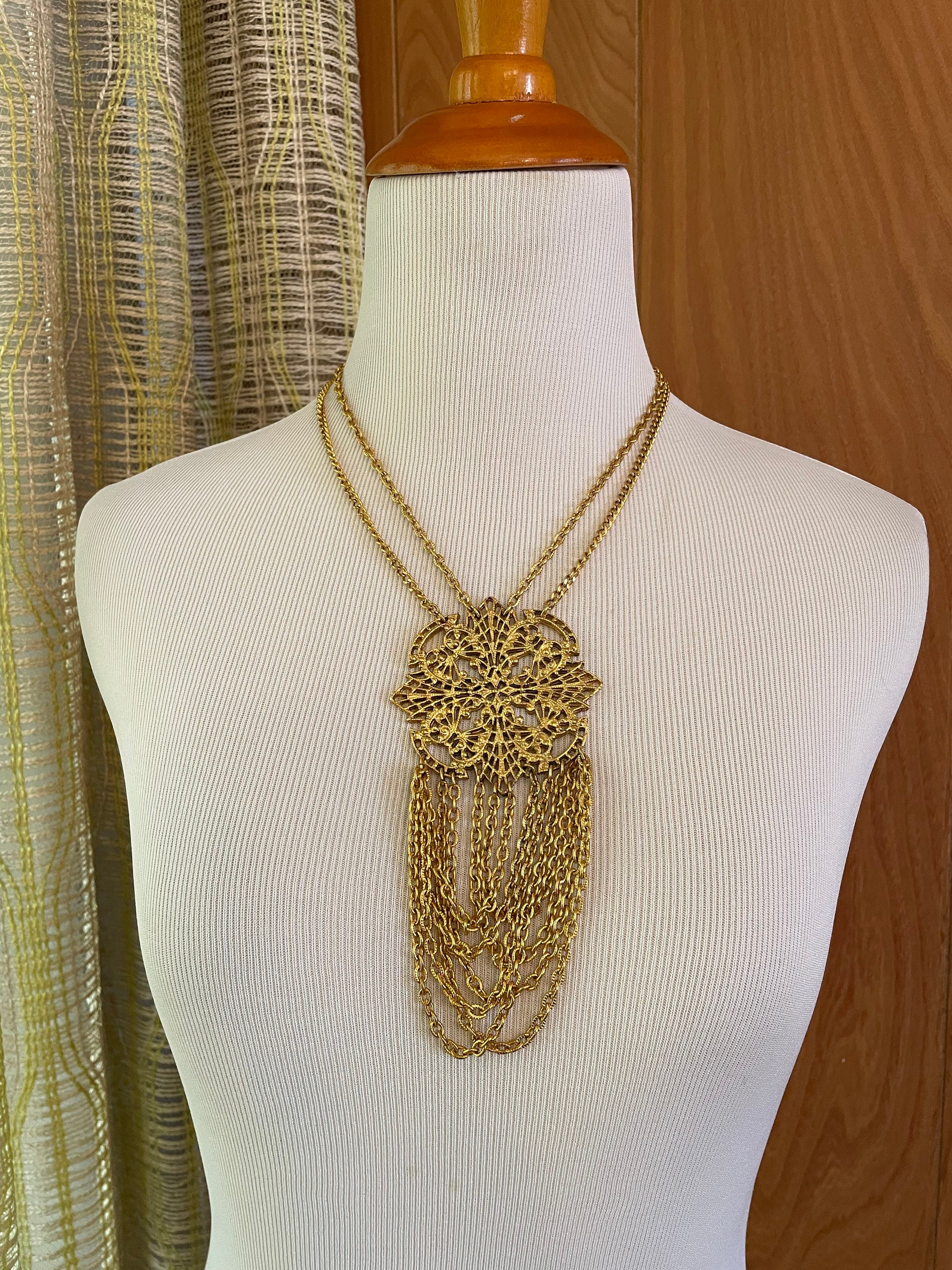 Vintage 60s Gold Multi Strand Chain Necklace Hostess Necklace - Etsy