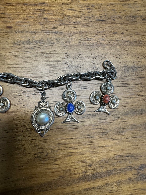 Vintage 60s 70s silver charm bracelet with ornate… - image 3