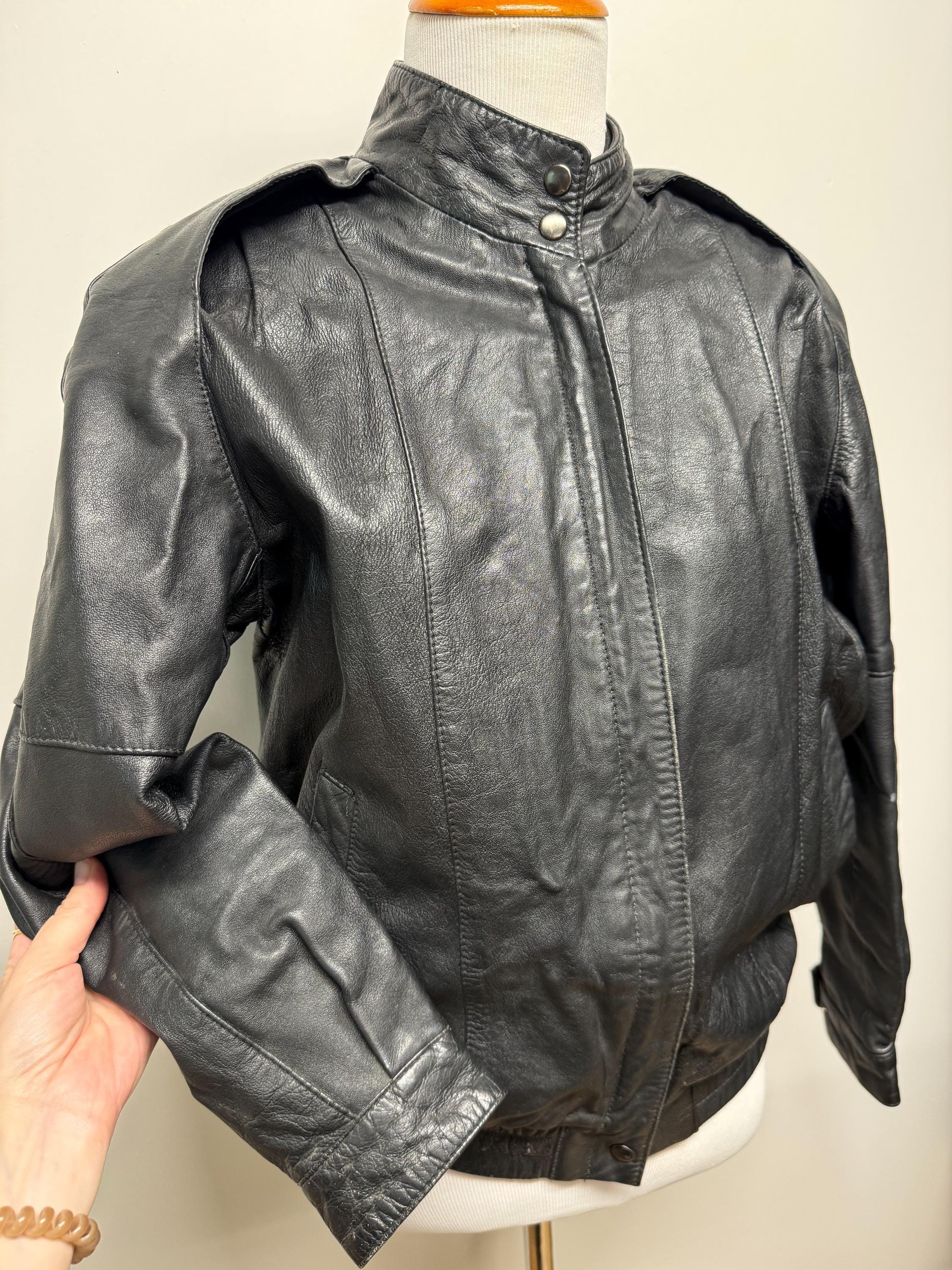 ジャケット・アウター vintage real leather jacket 90s 80s old Vintage 80s 90s Classic Bomber Style Leather Jacket Biker