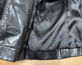 Vintage 90s Y2k Black Leather Jacket With Faux Rabbit Fur Collar