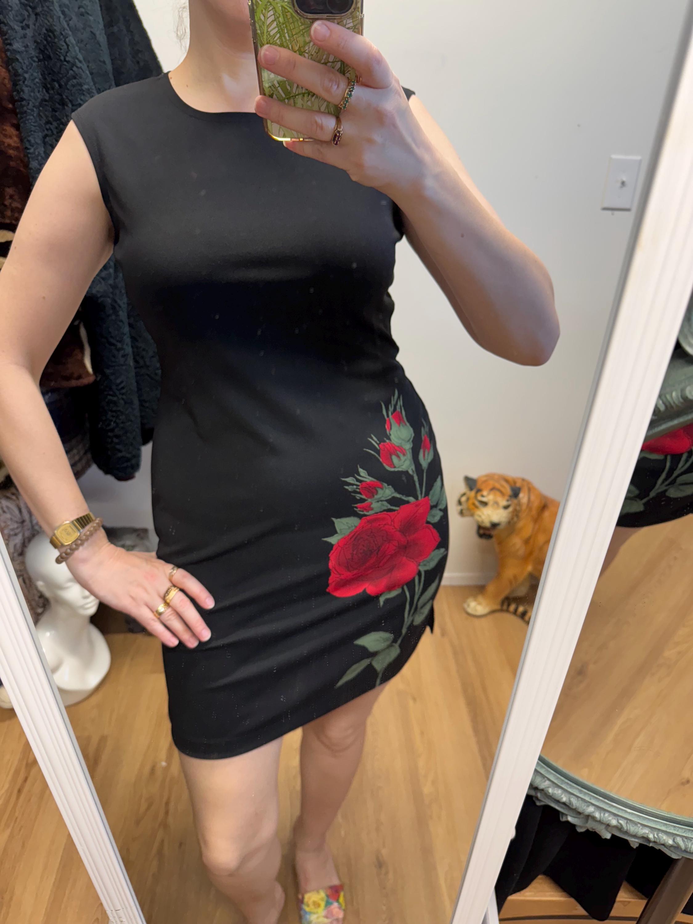 Vintage 90s early 00s y2k little Black dress with red roses petite dress