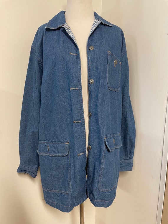 Vintage 80s Koret light denim chore jacket gingha… - image 4