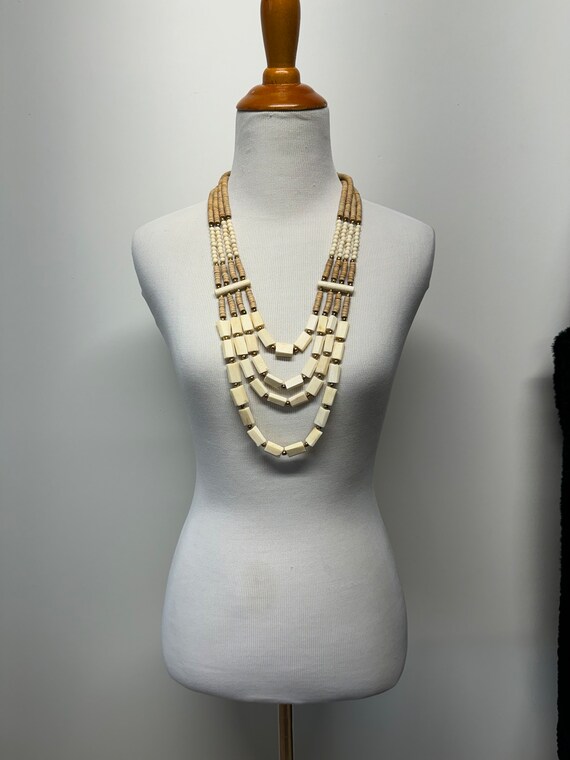 Vintage 70s 80s carved bone multi strand necklace… - image 2