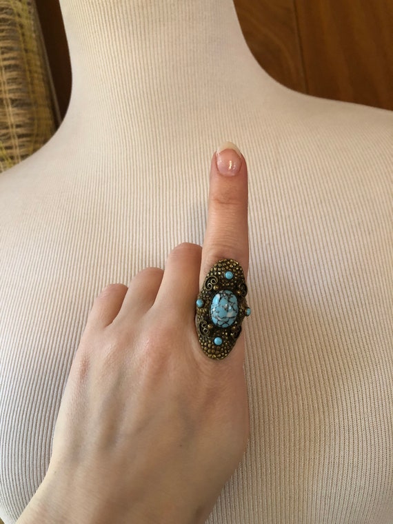 Vintage 70s Turquoise Cabochon Statement Copper B… - image 4