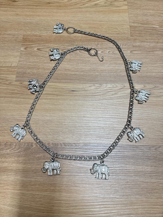 Vintage Womens Chain Belt One Size Metal Tiger Lion Elephant Head Waist Hip Rare 80s elephant belt - Gem main image 4