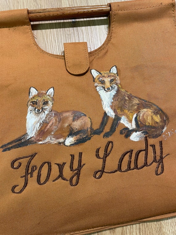Vintage 70s foxy lady handmade hand painted fox b… - image 2