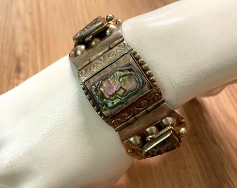 50s Vintage ブレスレット Vintage 50s 60s Gold Tone Metal Damascene Bracelet With Flowers