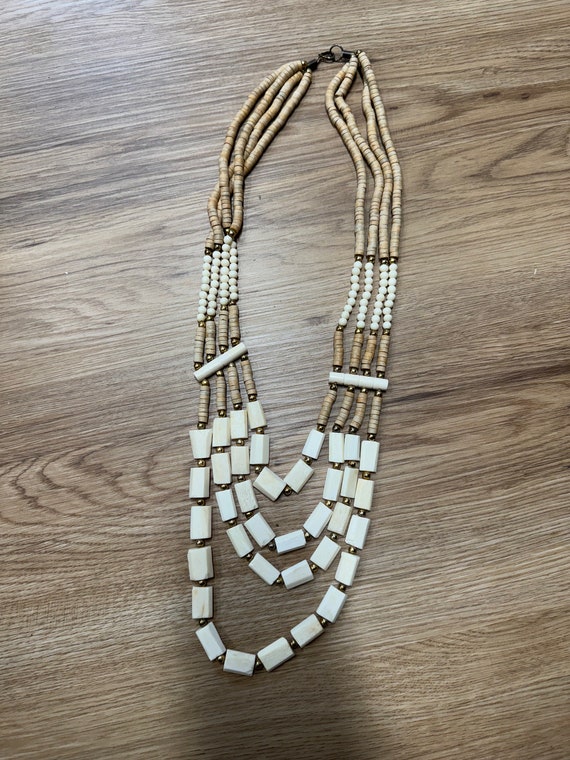 Vintage 70s 80s carved bone multi strand necklace… - image 5