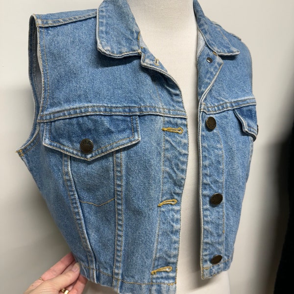 Vintage 80s 90s Paris Blues cropped denim vest denim corset style top