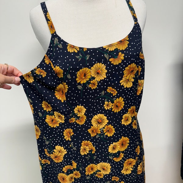 Vintage 90s sunflower polka dot sundress ankle length slip dress slinky long dress