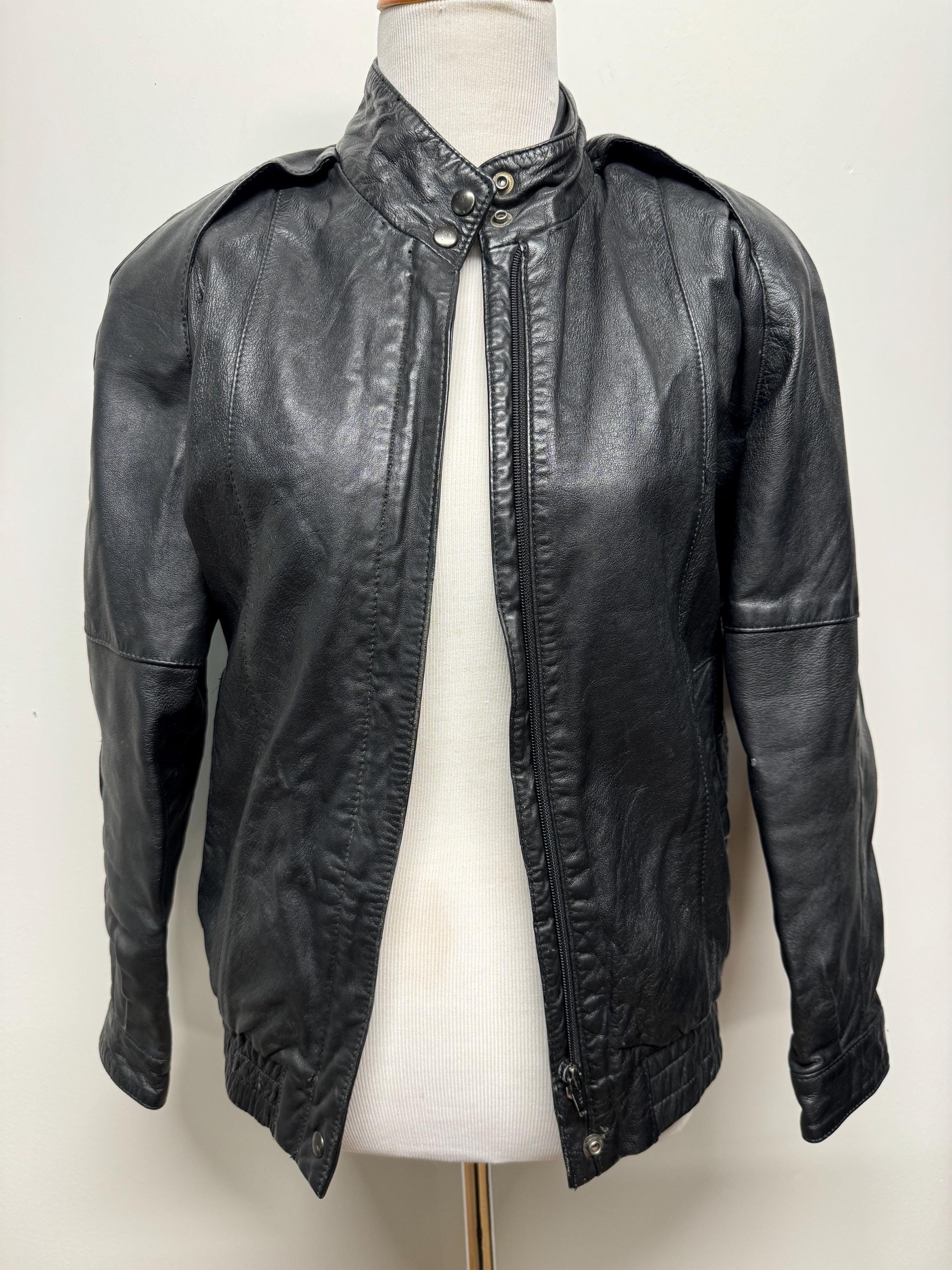 Vintage 80s 90s Classic Bomber Style Leather Jacket Biker Chick