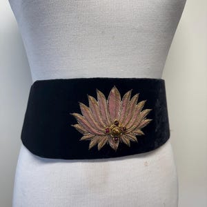 Vintage 70s 80s Black Velvet and Goldwork Embroidery Thick 