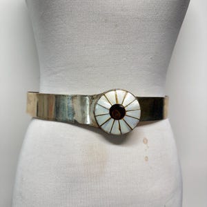 Vintage 70s 80s Mother of Pearl Shell Belt Braided Cord Belt  display picture 1