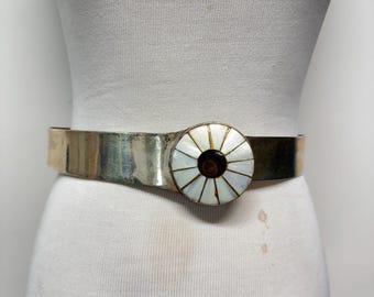 Vintage 90s Y2K Silver Tone Metal Flower Power Ring Belt 90s  display picture 1