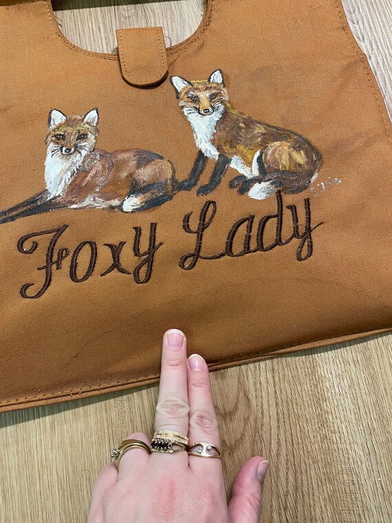 Vintage 70s foxy lady handmade hand painted fox b… - image 10