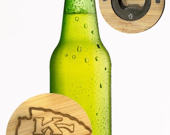 Kansas City Chiefs Engraved Bamboo Magnetic Bottle Opener