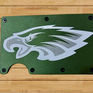 Billetera de metal grabada de los Philadelphia Eagles, billetera minimalista delgada para fanáticos de los Eagles, regalo del equipo de la NFL, bloqueo RFID, billetera de metal personalizada