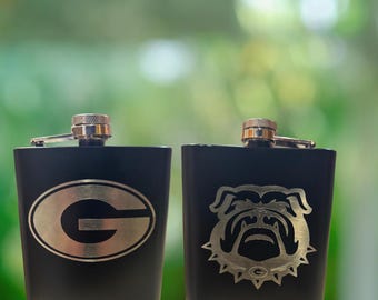 Georgia Bulldogs Engraved Flask – 8oz Black Stainless Steel, UGA Fan Gift