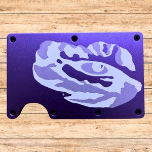 Cartera de metal personalizada con grabado de LSU Tigers, billetera RFID delgada, regalo perfecto para fanáticos de LSU