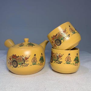 250ml - Japanische Tokoname Ware Edo Landschaft Bio Senfton Steingut Seitengriff Teekannen-Set / Japanisches Tee-Set / Tokoname-Tee-Set