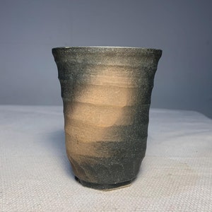 Handmade Wabi Sabi Stoneware Tumbler: Engraved Texture, Fire Marks