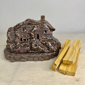 Handmade Village House Ceramic Incense Burner with Food Safe Rust Glaze / Small House Palo Santo Burner / Ceramic House Candle Holder