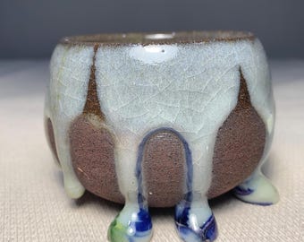 Handmade Drippy Glaze Stoneware Cup: Multi-Color Pottery (150ml)