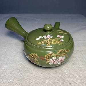 Vintage Tokoname Ware Teapot: Hand-Painted Sakura, Side Handle, Japanese Pottery