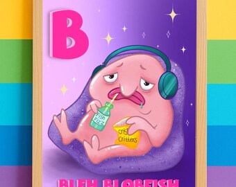 Bleh Blobfish Art Print – Funny Mental Health Poster, Kawaii Illustration