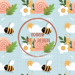 Caracoles y abejas, patrón sin costuras e imagen PNG