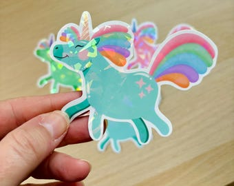Unicorn Sticker, Happy Unicorn, Holographic Magical Decal, Glitter Horse