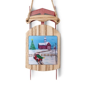 red truck Christmas ornament, red truck Christmas decor, red truck Christmas decorations, red truck holiday ornaments, Sled Ornaments