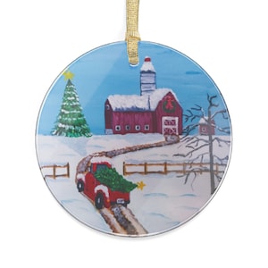 little red truck Christmas ornaments, red truck Christmas ornaments, little red truck tree decorations, little red truck Acrylic Ornaments