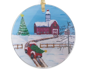 piccoli addobbi natalizi a forma di camion rosso, addobbi natalizi a forma di camion rosso, decorazioni per l'albero a forma di camion rosso, piccoli addobbi acrilici a forma di camion rosso