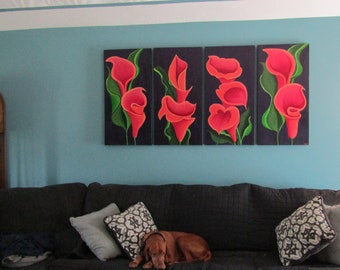 Calla lilies, lilies,flower,flowers,floral,botanical,abstract,contemporary,original painting, home decor, wall art, four panel painting