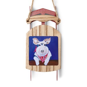 Schwein Christbaumschmuck, Weihnachtsbaumschmuck Schwein, lustiges Schwein Ornament, lustiges Schwein Weihnachtsbaumschmuck, Bauernhof Ornamente, Schlitten Ornamente