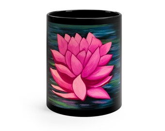 ceramic lotus flower coffee mug, ceramic lotus coffee mug, black ceramic lotus flower coffee mug, lotus flower Black Coffee Mug, 11oz