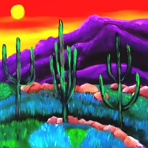 pintura original de paisagem desértica, pintura original de paisagem do sudoeste, pintura colorida de paisagem de arte do sudoeste, pintura de deserto