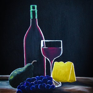 original wine and cheese still life painting, wine and cheese still life canvas, original wine and cheese still life, wine and cheese art