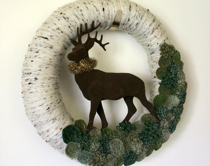 Deer Wreath Winter Wreath Woodland Wreath Yarn and Felt - Etsy