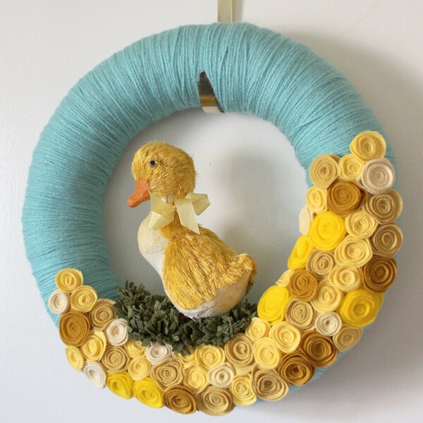 Yellow Duck Wreath - Yellow and Aqua Blue Wreath, Nursery Wreath, Large 14 inch size